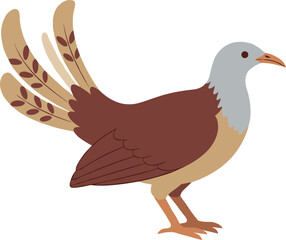 Flat Illustration Exotic Brown Bird Standing on a White Background
