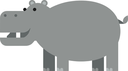 Simple Flat Design Hippo Character Side View African Wildlife Animal
