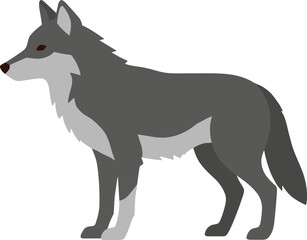 Flat Geometric Detailed Grey Wolf Side View Animal Illustration