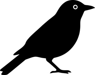 Minimalist Silhouette Illustration of a Black Bird Standing on White Background