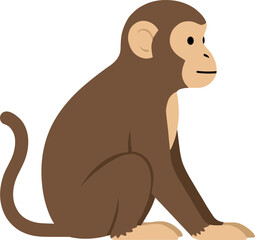 Simple Flat Illustration of Brown Sitting Monkey Mammal Animal Character