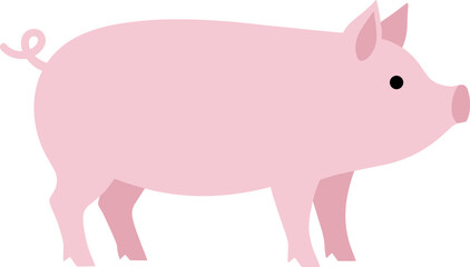 Flat Design Adorable Pink Pig Livestock Farm Animal Illustration