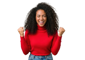 Excited woman celebrating success isolated on transparent background