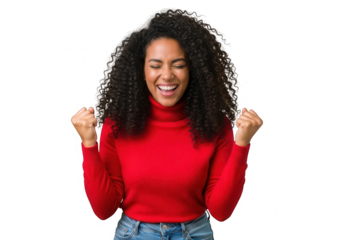 Excited woman celebrating success isolated on transparent background