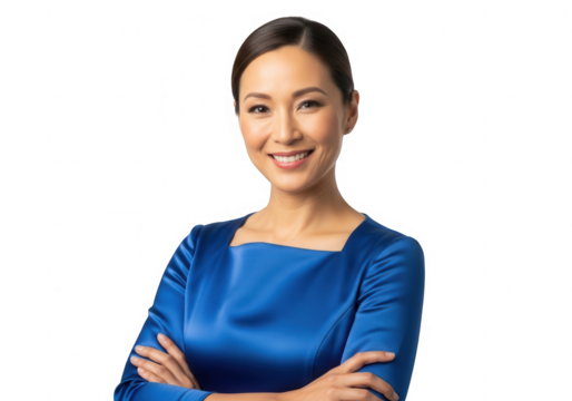 Smiling businesswoman with arms crossed isolated on transparent background
