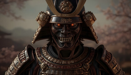 Obraz premium samurai face with demon mask