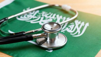 Stethoscope Resting on Saudi Arabia Flag Representing Healthcare in Kingdom