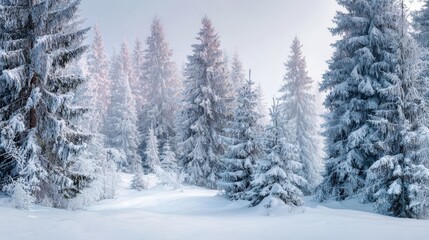 frozen winter forest with snow covered trees outdoor happy new year and merry christmas no logos no brands ar 169