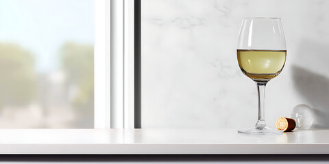 Modern Kitchen with White Wine Glassware in Minimalist Design and Natural Light