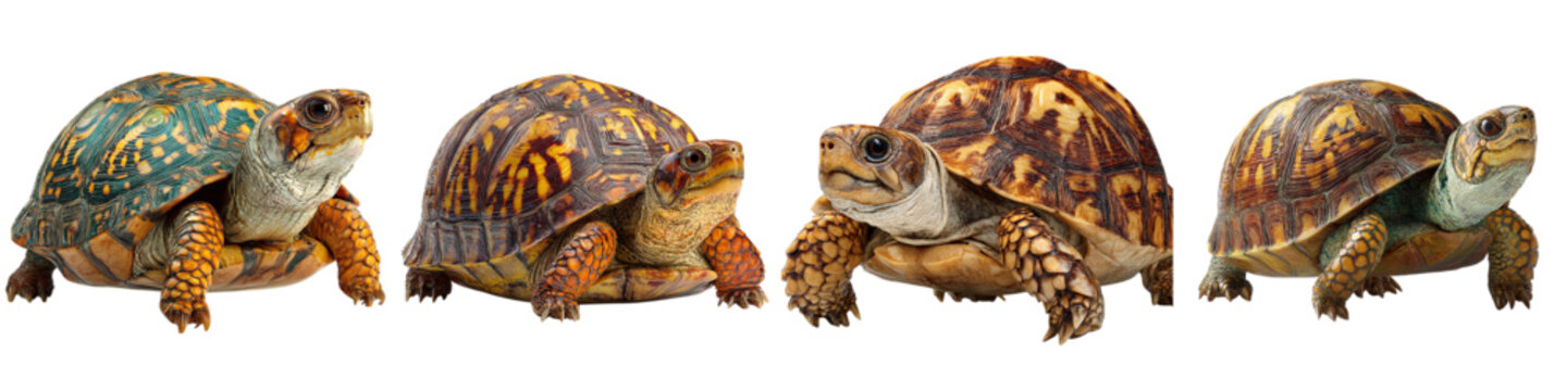 Delightful collection of colorful box turtles, showcasing nature's beauty and diversity in wildlife, perfect for educational materials and conservation efforts