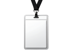 Blank ID card hanging on a lanyard, ready for customization.