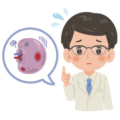 不健康な脾臓と白衣を着た男性医師　上半身イラスト／Unhealthy Spleen with Male Doctor in White Coat　upper body illustration