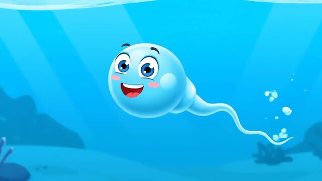Animated sperm cell character in aquatic environment