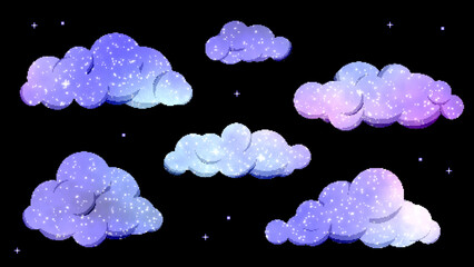 Cute 8bit Retro Game Style Cloud Illustration on Black Background