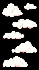 Vertical Cute 8bit Retro Game Style Cloud Illustration on Black Background