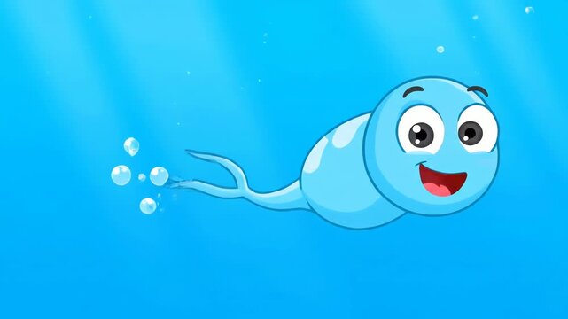 Cartoon aquatic creature swimming in a blue environment