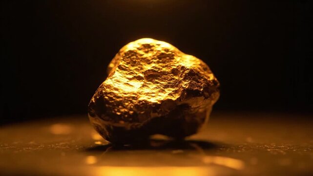 Gold nugget macro shot isolated on black background, representing focus, purity, and the beauty of raw natural elements symbolizing luxury and prosperity