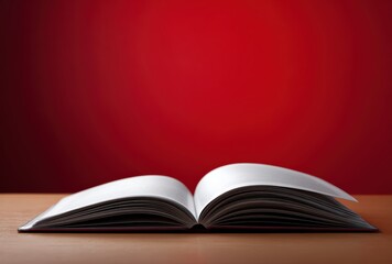Obraz premium Open book with blank pages on a wooden table, offering space for new knowledge, story, education, reading, and learning concepts