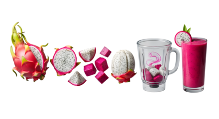 Dragon fruit and smoothie isolated on transparent background for healthy eating