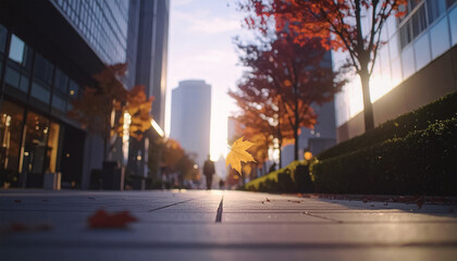 Fototapeta premium 秋の街路と夕暮れの光