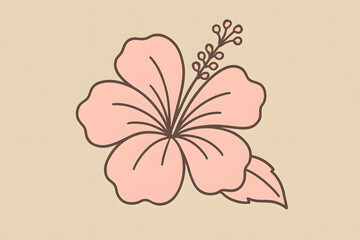 Pink hibiscus flower with outline and leaf