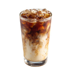 Iced coffee with milk and ice cubes in a tall glass on a black background beverage drink