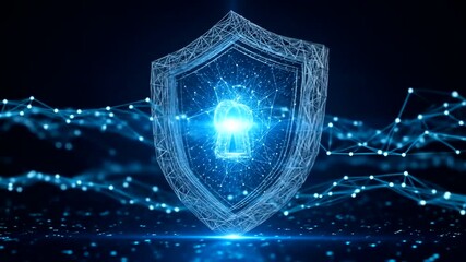 Digital shield with lock symbolizing cybersecurity in a tech landscape