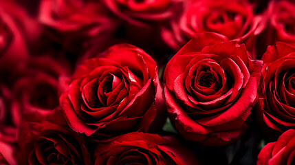 Obraz premium Red Rose Full Background, creating a luxurious and romantic floral background, the rich texture and deep red color, symbolizing love, passion and elegance.