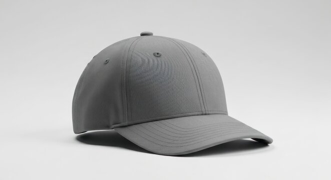 A plain grey baseball cap against a clean white background