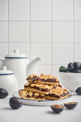 Traditional German Zwetschgenkuchen on white plate