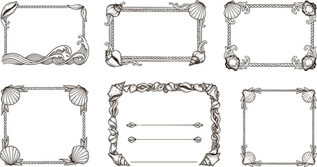 Minimal Ink Coastal Frames &ndash; Clean Hand Drawn Marine Vintage Border Set.