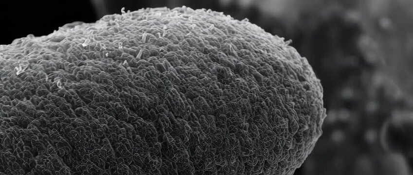 Scanning Electron Microscope View of a Cell. Represents microscopic analysis, scientific research, and biology.