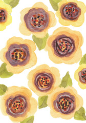 Soft Yellow Watercolor Flowers with Green Leaves