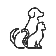 A black line drawing shows a dog silhouette above a cat silhouette The dog has an ear and tail The cat sits upright
