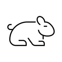 A black outline illustration of a seated rabbit with a fluffy tail two ears and a closed eye
