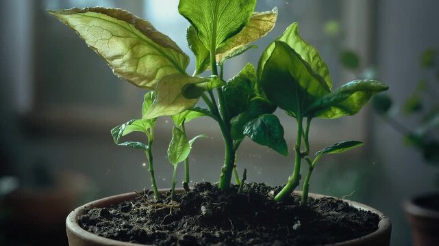 Crecimiento de planta con destellos de luz