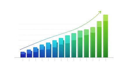 Business growth chart showing an upward trend, isolated on white background bar graph representing financial progress and success in yearly increments