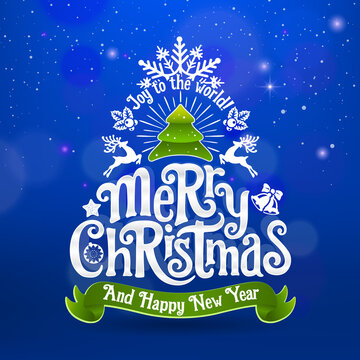 Merry Christmas title with blue background