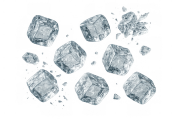 Ice cubes falling and splashing adding a dynamic and refreshing effect, perfect for cold drink concepts