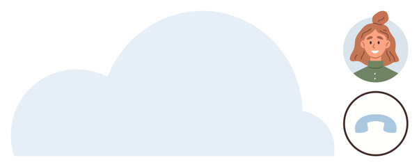 Large cloud shape with a user portrait and phone icon nearby. Ideal for cloud technology, communication, remote work, networking, user connection, data storage, and IT concepts. Simple flat metaphor