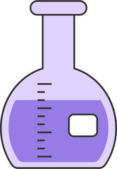 Cartoon laboratory flask with purple liquid and measurement markings.