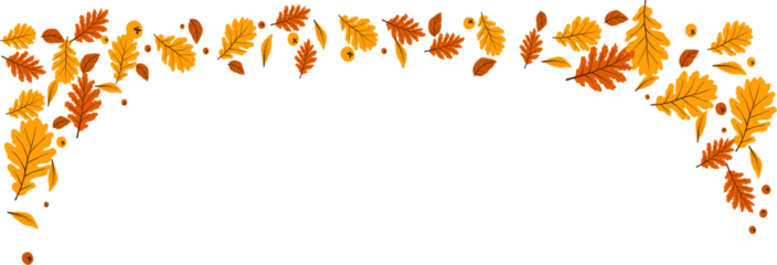 Autumn banner with orange leaves. Colorful autumn set of leaves, mashrooms and acorns. Vector illustration clipart leaves set autumn on white background isolated, vector plie of colorful leaves