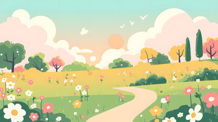 flat vector style pastel park background