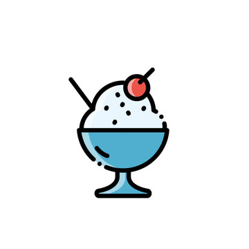 Cute cartoon-style shaved ice in cool blue with a cherry&mdash;playful for food icons, menus, and illustration.