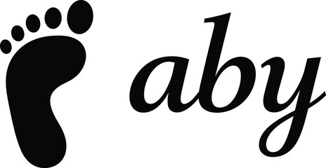 Silhouette of Left Footprint with Stylized Text “aby,” Calm Mood, One-Panel Baby Brand or Identity Concept Vector Scene