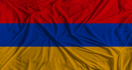 Armenian flag with fabric texture background. National flag of Armenia