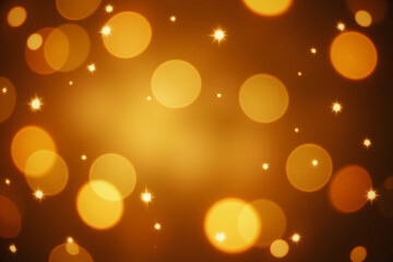 Christmas Background. Golden Holiday Abstract Glitter Defocused Background With Blinking Stars. Blurred Bokeh.