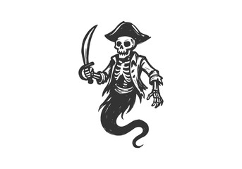 skeleton pirate hand drawn simple sketch vector illustration