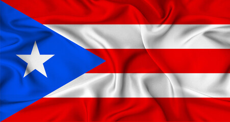 Realistic Puerto Rico flag waving. Close up of flag of Puerto Rico with cloth texture