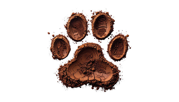 Clay dog paw print on black ground